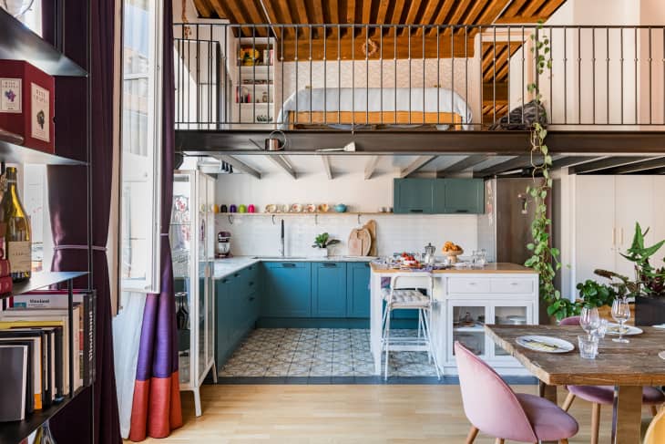 Picture of Striking Turquoise Cabinets Transform a Cramped, Dark Kitchen ...